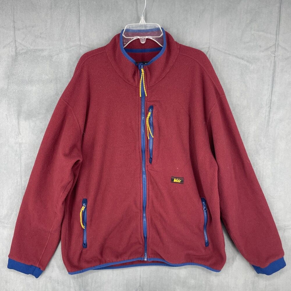 Vintage REI Sweater Mens Large Burgundy Full Zip Long Sleeve Outdoors Hiking
